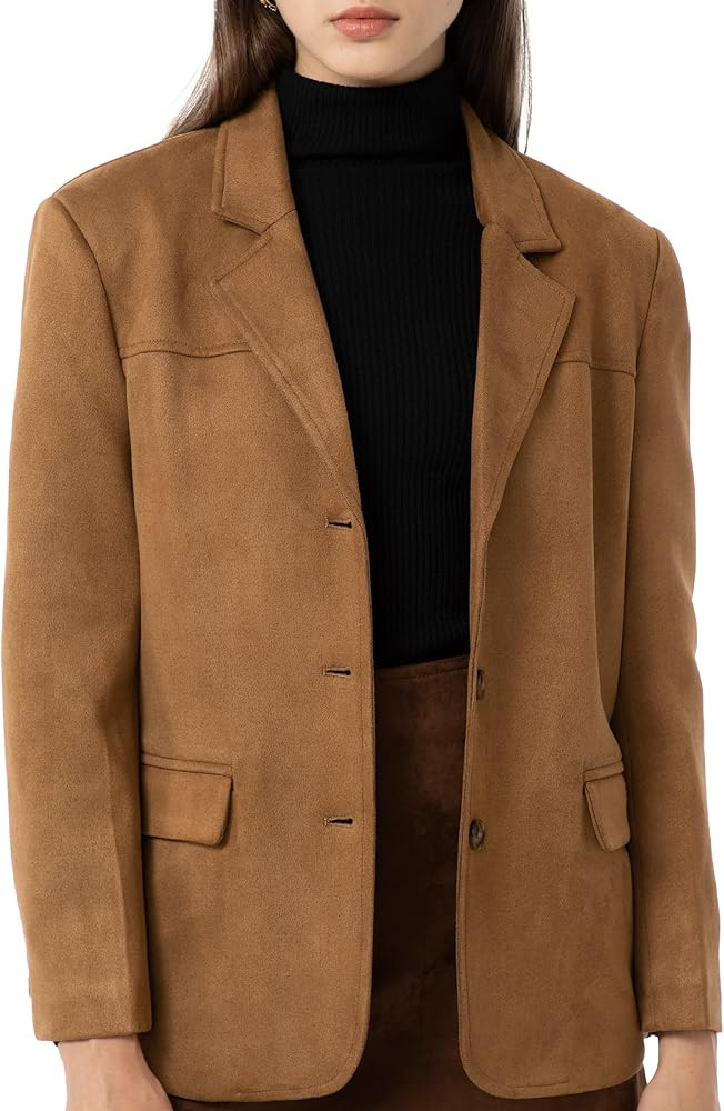 Ababalaya Women's Faux Suede Blazer Thick Jacket 2024 Fall Fashion Casual Coat | Amazon (US)