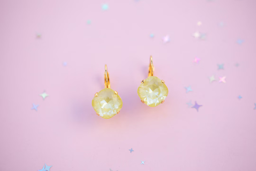 12mm Limoncello Twinkle Cushion Cut Studs OR Leverback Drops - Choose Setting Color - Etsy | Etsy (US)