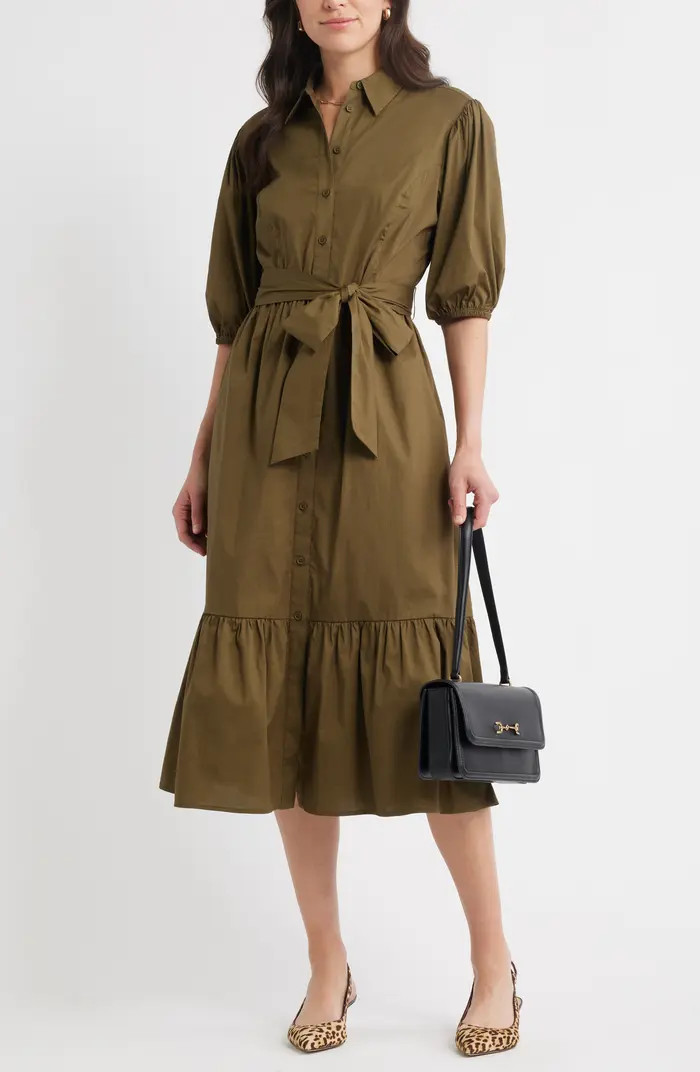Caslon® Puff Sleeve Stretch Cotton Shirtdress | Nordstrom | Nordstrom