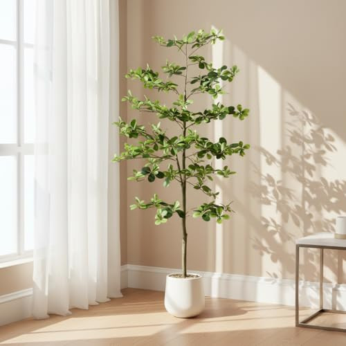 Faux Black Olive Tree 6FT,Artificial Tall Plant with White Planter and Stone,Potted Fake Tree with Natural Trunk,Artificial Plants Indoor for Home Office Living Room Corner Decor | Amazon (US)