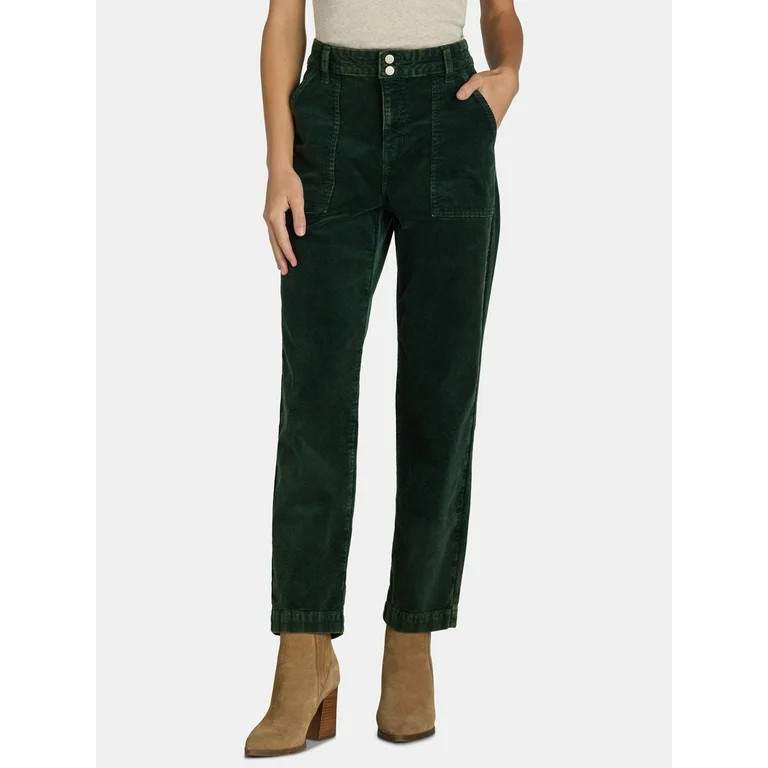 Time and Tru Women's Corduroy Mid Rise Utility Pants, 28" Inseam, Sizes 2-22 | Walmart (US)