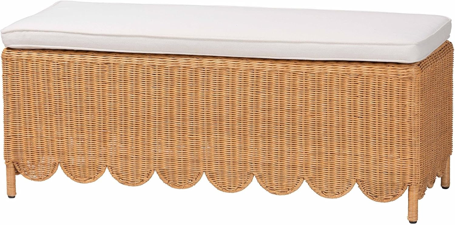 Bali & pari Teresa Bohemian Light Honey Scalloped Rattan Ottoman Bench | Amazon (US)