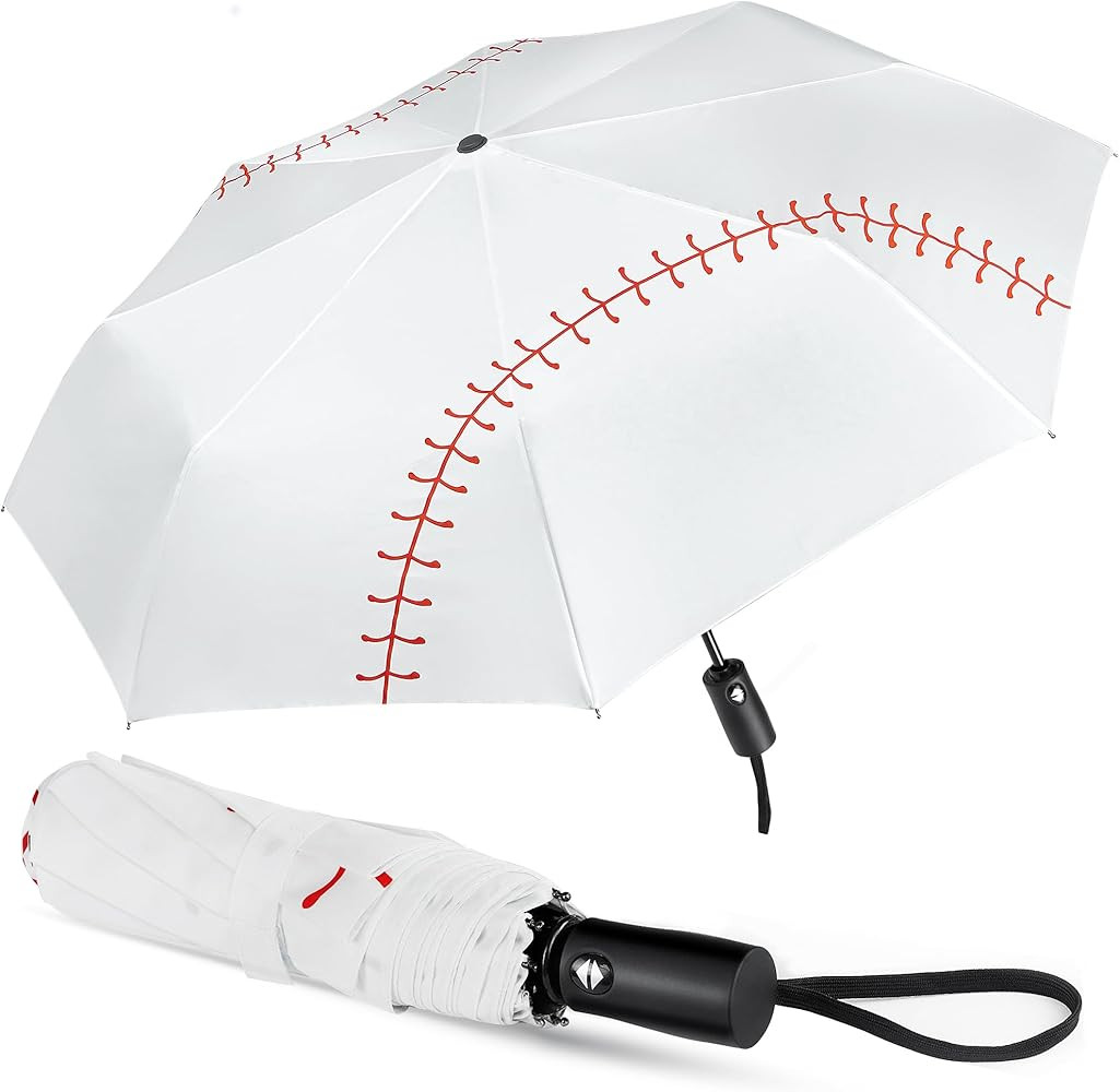 Lejorain White Baseball Umbrella Compact - Portable Windproof Travel Folding Sports Umbrella Auto... | Amazon (US)