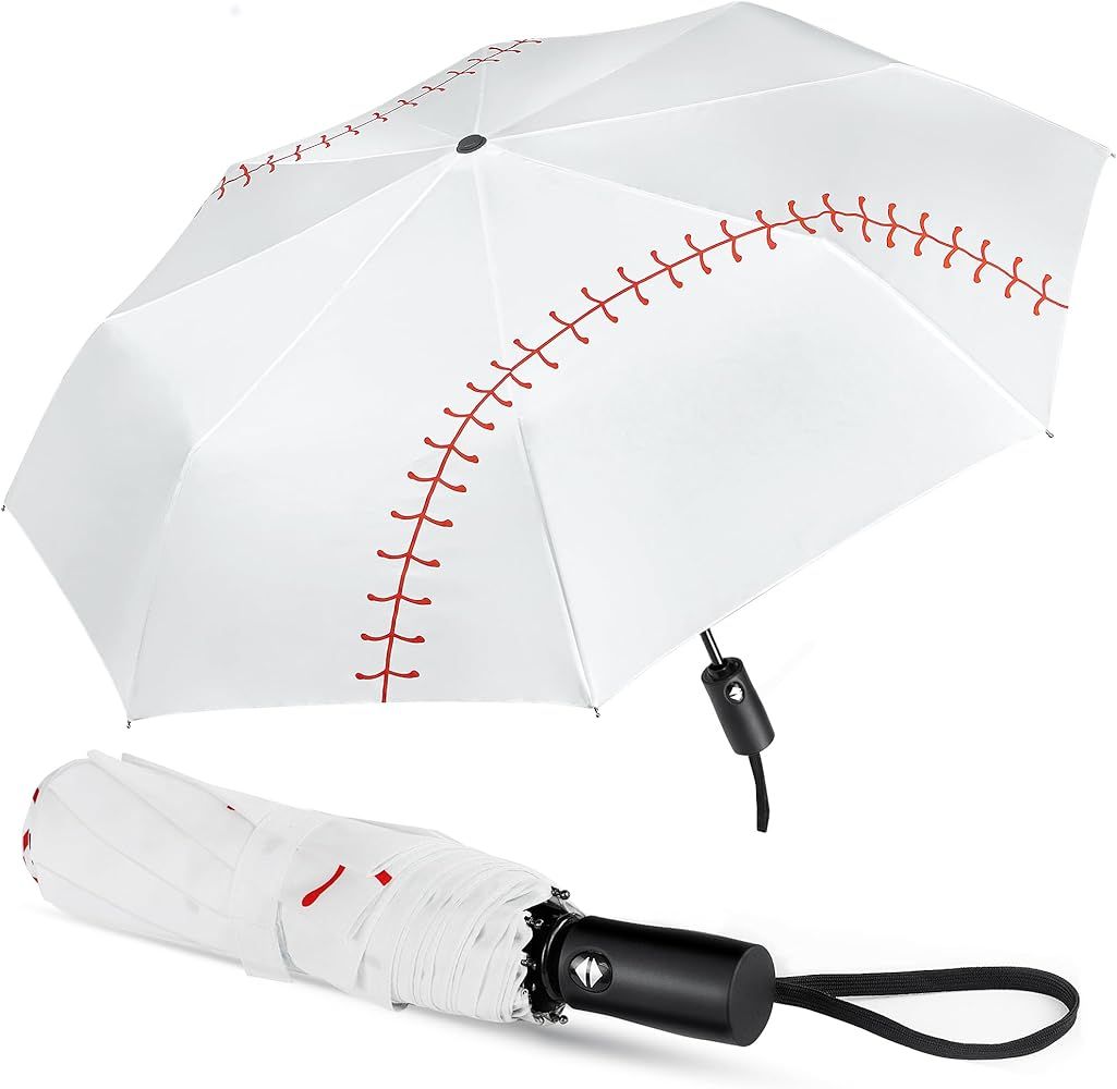 Lejorain White Baseball Umbrella Compact - Portable Windproof Travel Folding Sports Umbrella Auto... | Amazon (US)