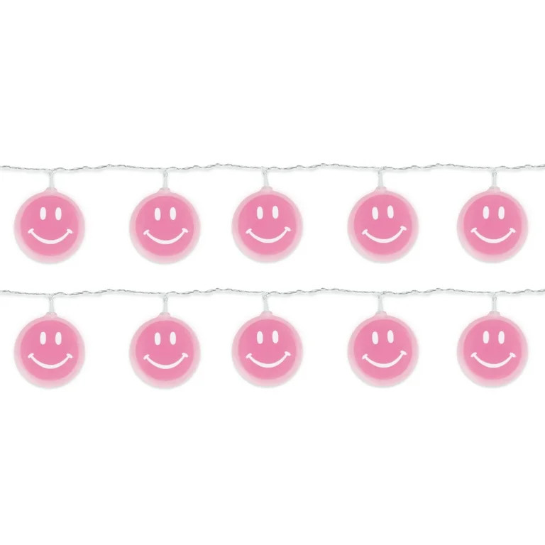 Packed Party "Smile Awhile" Pink Smiley Face Indoor Outdoor LED Indoor String Lights, Battery Pow... | Walmart (US)