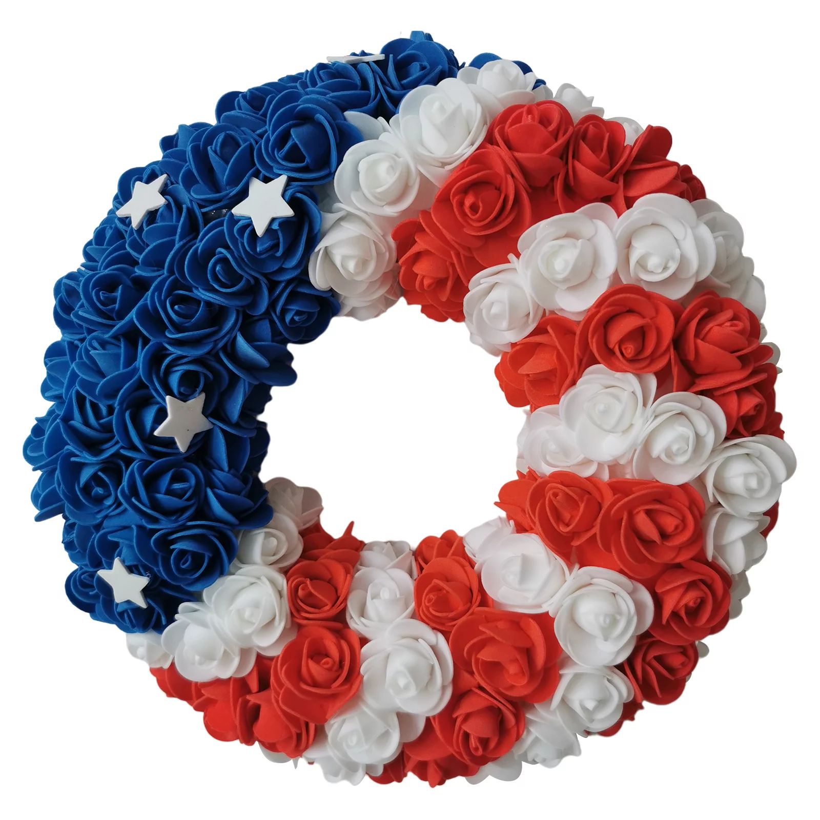 Silk Rose Americana Wreath, 11.8 Inch Patriotic Wreath , Roses & Stars, Red White and Blue 4th of... | Walmart (US)