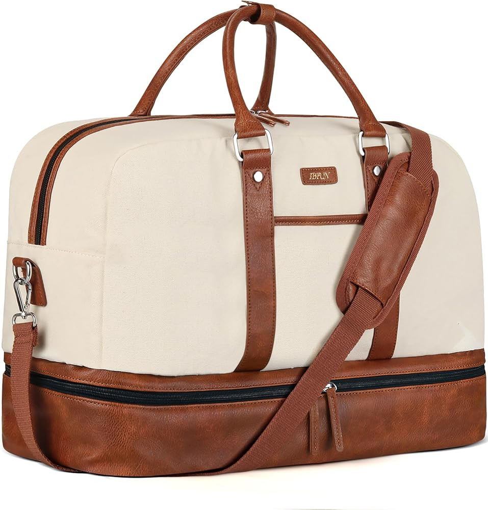 Weekender Bags for Women, Large Overnight Bag Canvas Travel Duffel Bag Carry On Tote with Shoe Co... | Amazon (US)