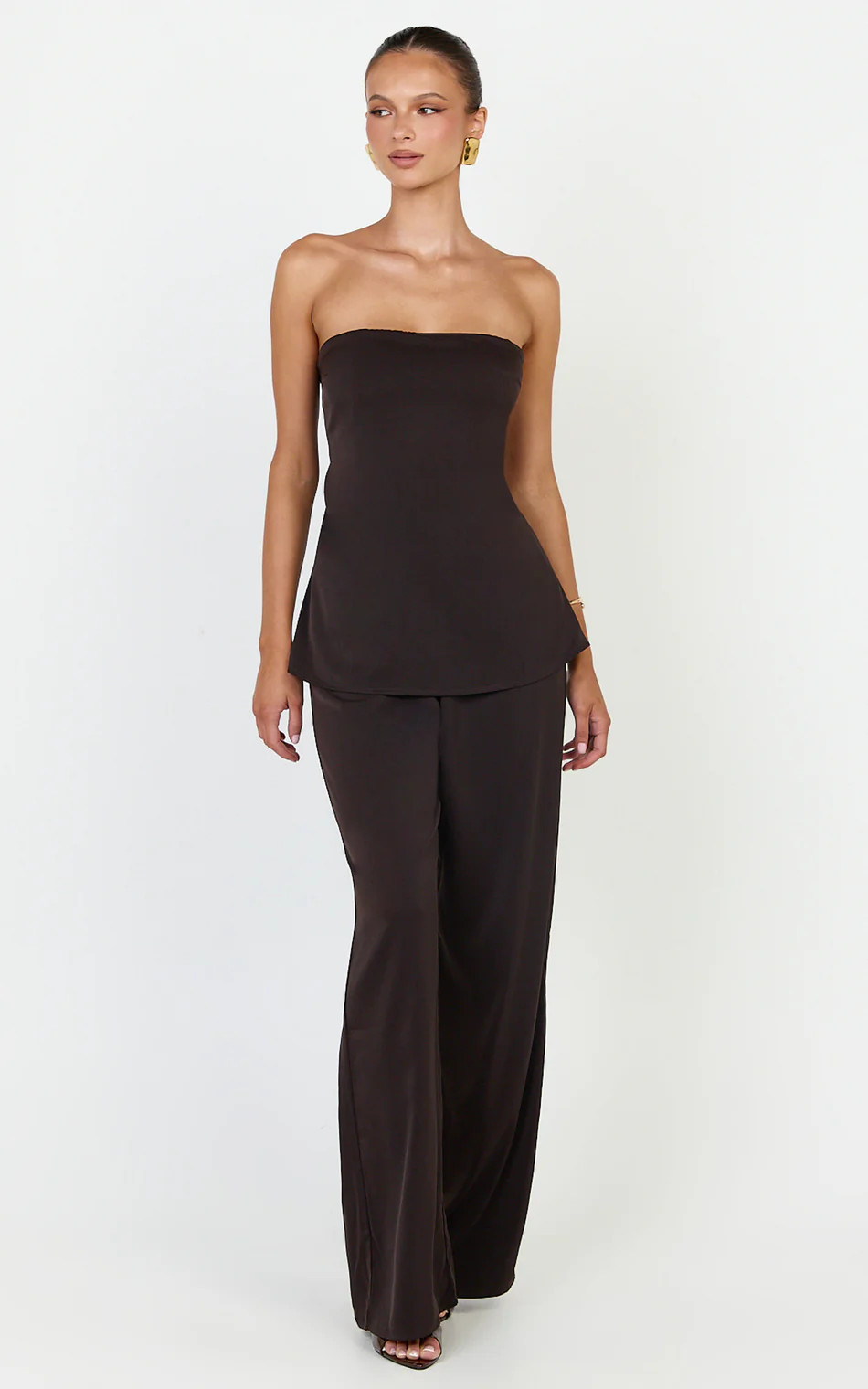 Strapless Longline Tie Back Top in Chocolate | Showpo (US, UK & Europe)