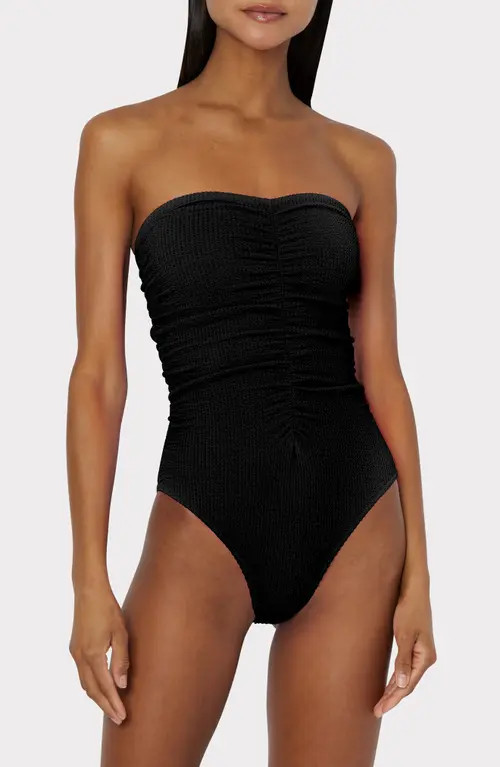 Milly Textured Ruched One-Piece Swimsuit in Black at Nordstrom, Size X-Small | Nordstrom