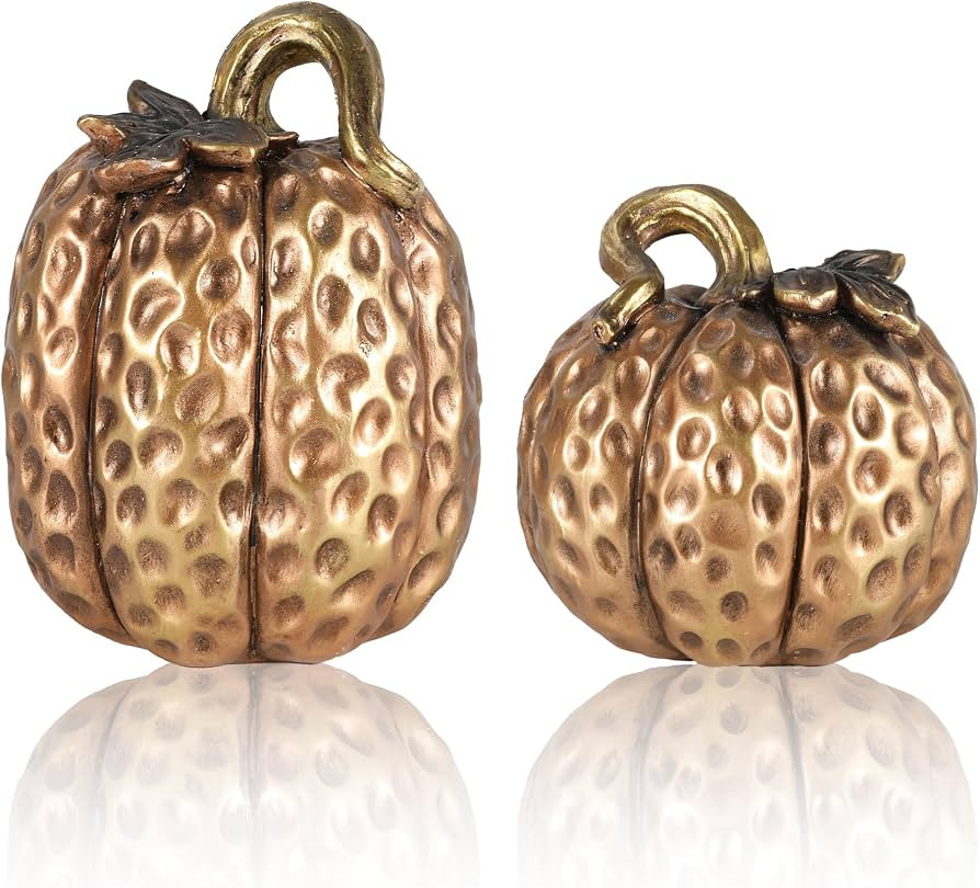 GoGnome Gold Resin Pumpkin Figurines Set of 2 \u2013 Textured Fall Harvest Decorations for Table ... | Amazon (US)