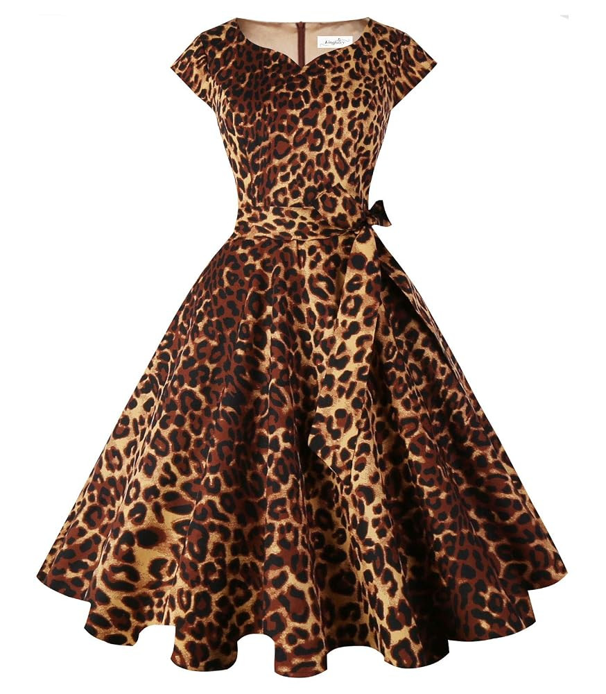 Kingfancy Women Vintage 1950s Dress Retro Cocktail Party Swing Dresses with Cap Sleeves | Amazon (US)