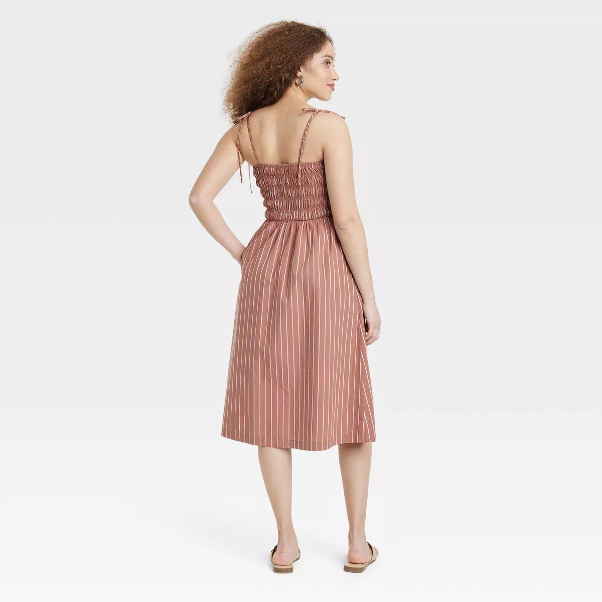 Women's Midi Smoked Sundress - A New Day™ Brown Striped S | Target