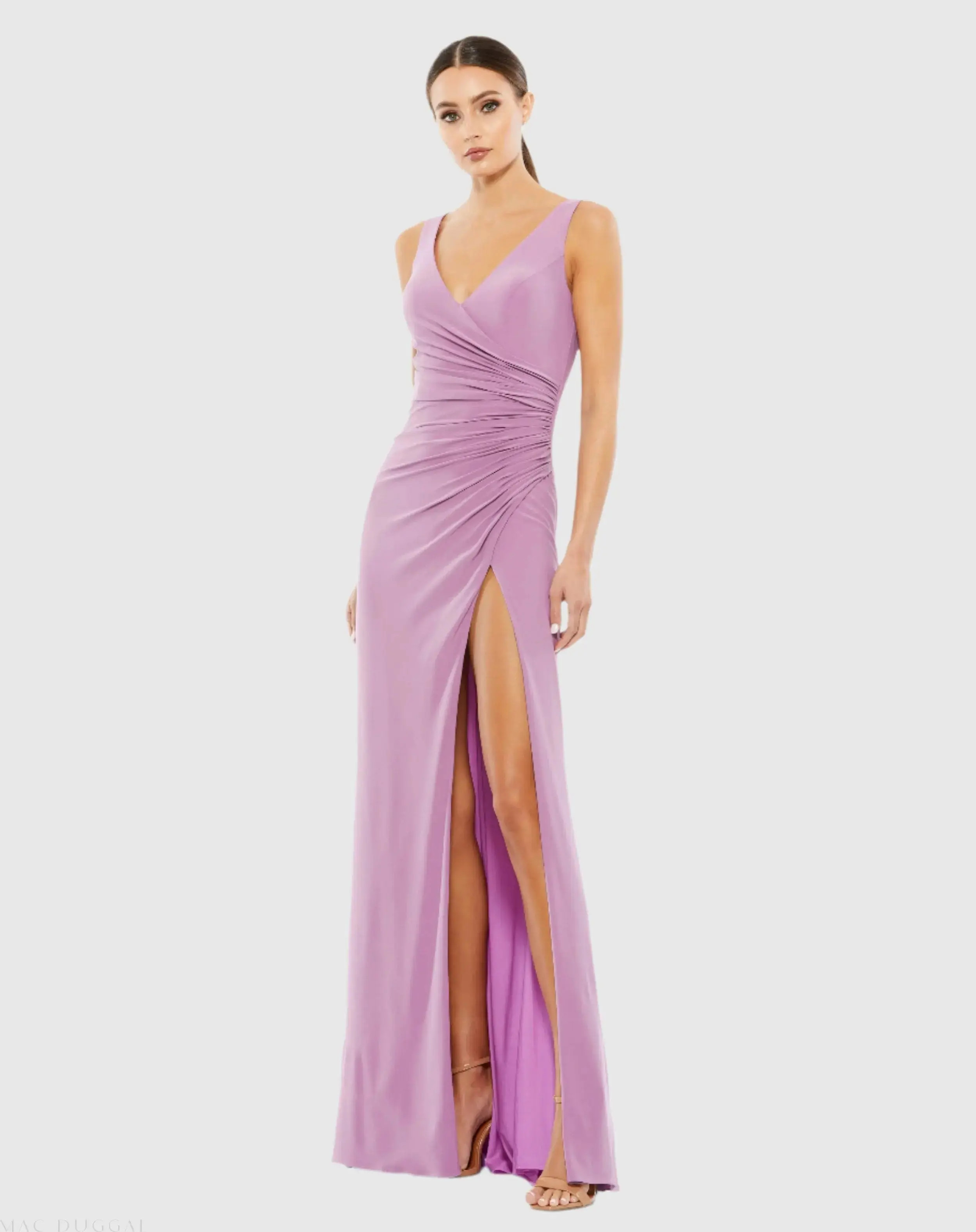 Ruched Stretch Jersey V-Neck Gown - Mac Duggal | Mac Duggal