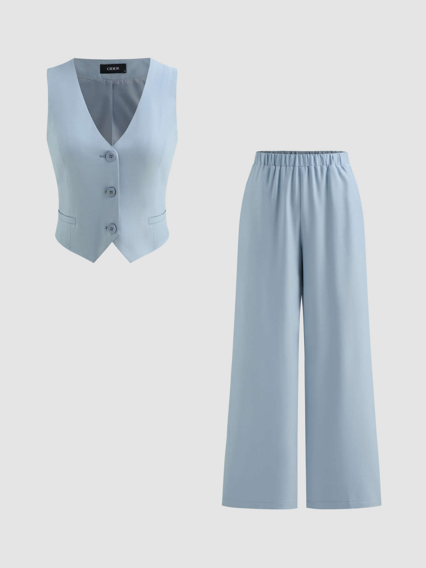 V-neck Solid Vest & Mid Rise Solid Pocket Straight Leg Trousers | Cider