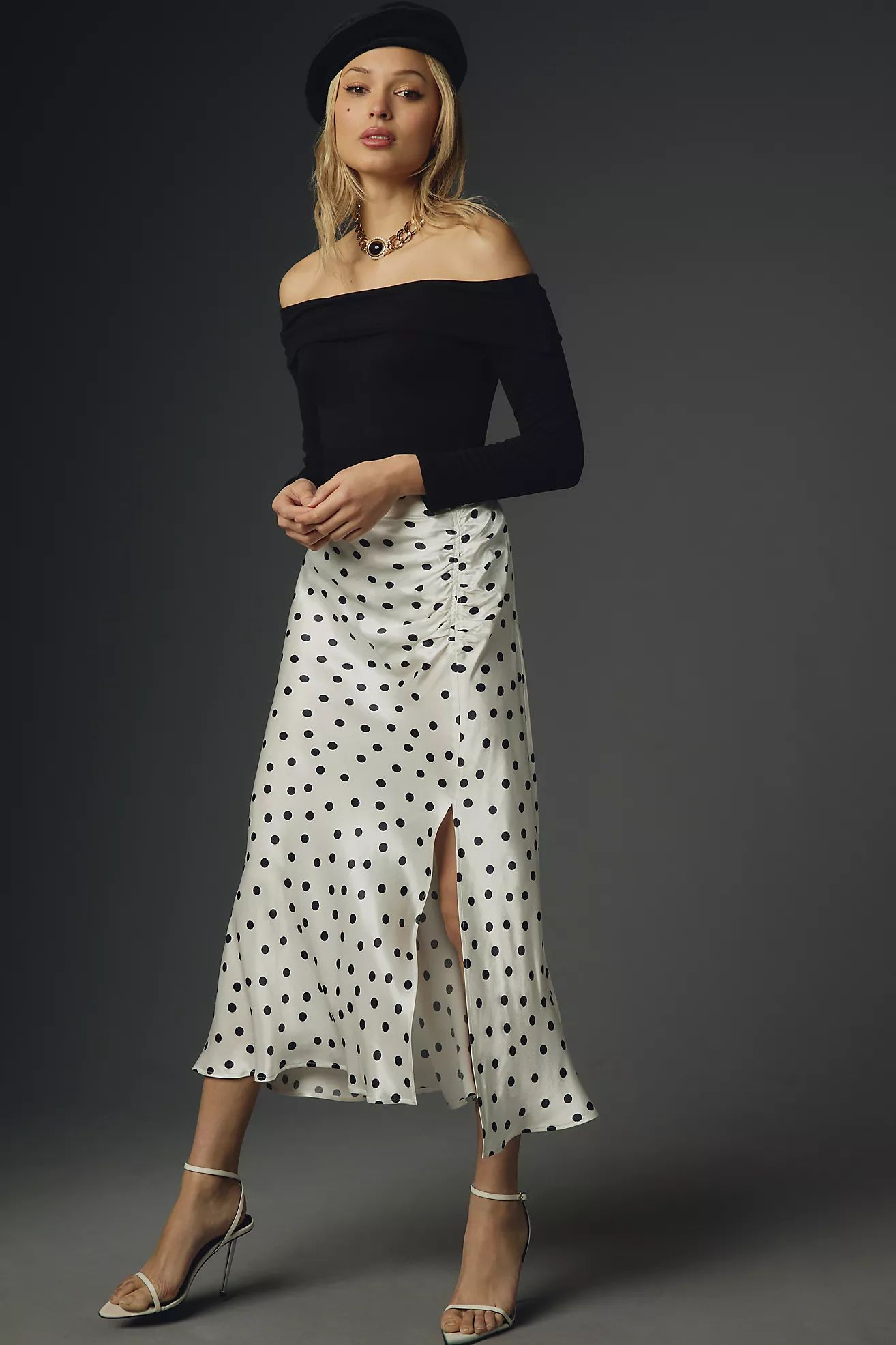 The Mel Ruched Side-Slit Midi Skirt by Maeve | Anthropologie (US)