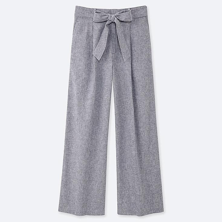 UNIQLO Women's Belted Linen Cotton Wide Straight Pants, Blue, XXS | UNIQLO (US)