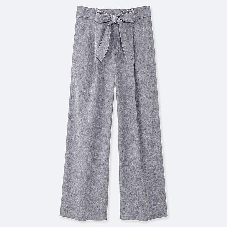 UNIQLO Women's Belted Linen Cotton Wide Straight Pants, Blue, XXS | UNIQLO (US)