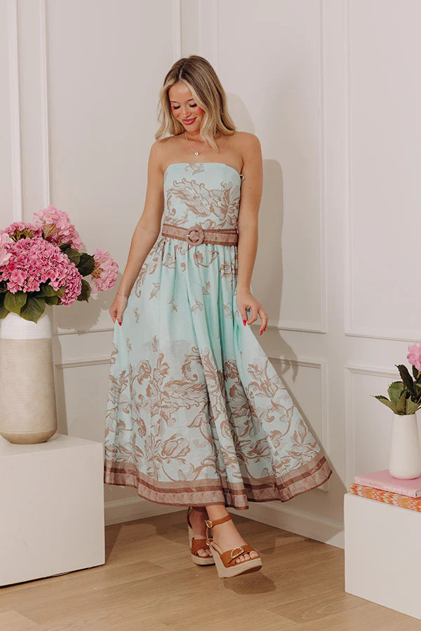 Paris Petals Midi Dress in Light Teal | Impressions Online Boutique