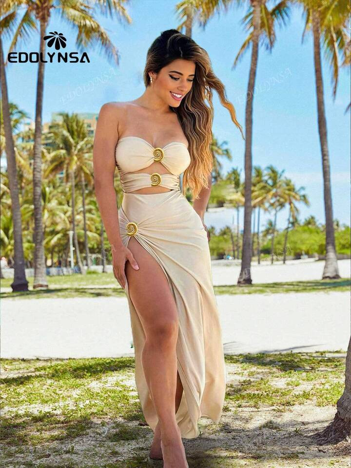 Bañador sexy de una pieza para mujer de unicolor con escote pronunciado, set de bikini de 2 piez... | SHEIN