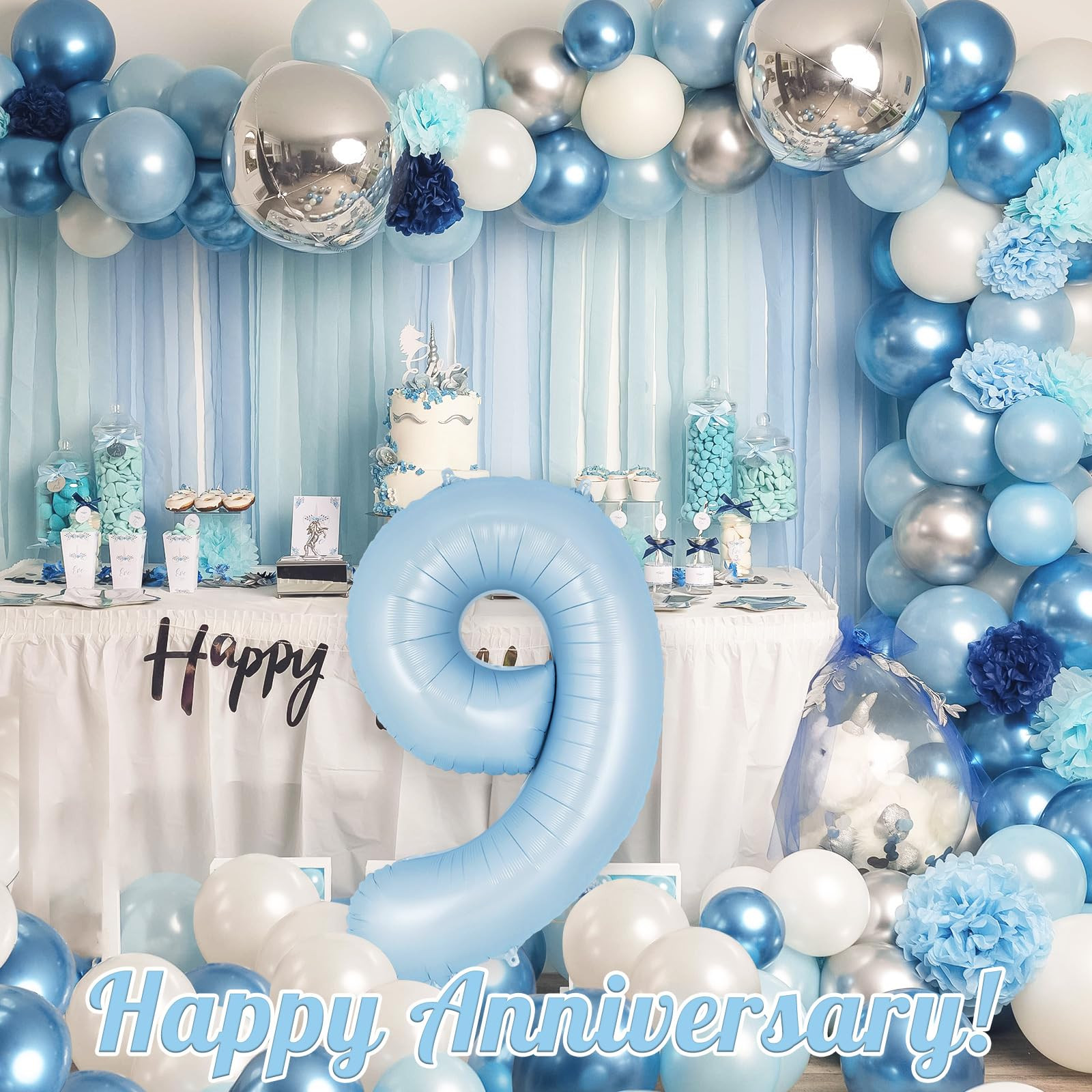 Light Blue Number 9 Balloon, 40 Inch Big Large Foil Number Balloons, Giant Mylar Number 9 Balloon... | Amazon (US)