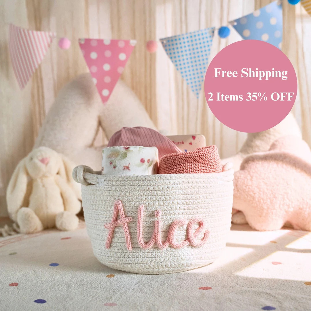 Personalized Handmade Basket Baby Gift Baby Shower Gift Baby Basket I-cord Knitting Craft Toy Org... | Etsy (US)