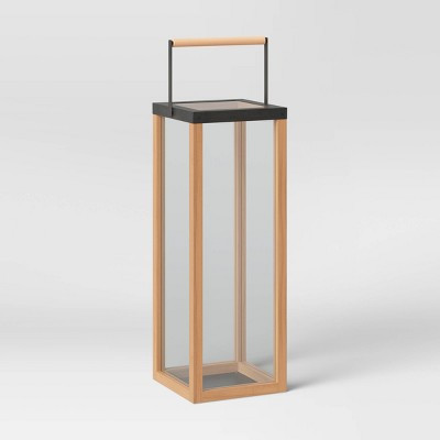 Iron and Wood Pillar Outdoor Lantern Candle Holder Brown - Threshold™ | Target