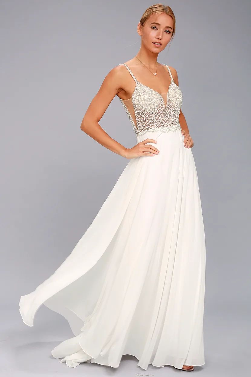 True Love White Beaded Rhinestone Maxi Dress | Lulus