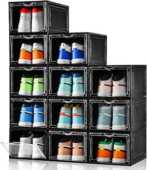 Clemate Upgraded X-Large Shoe Storage Box,12 Pack,Shoe Box Clear Plastic Stackable,Drop Front Sho... | Amazon (US)
