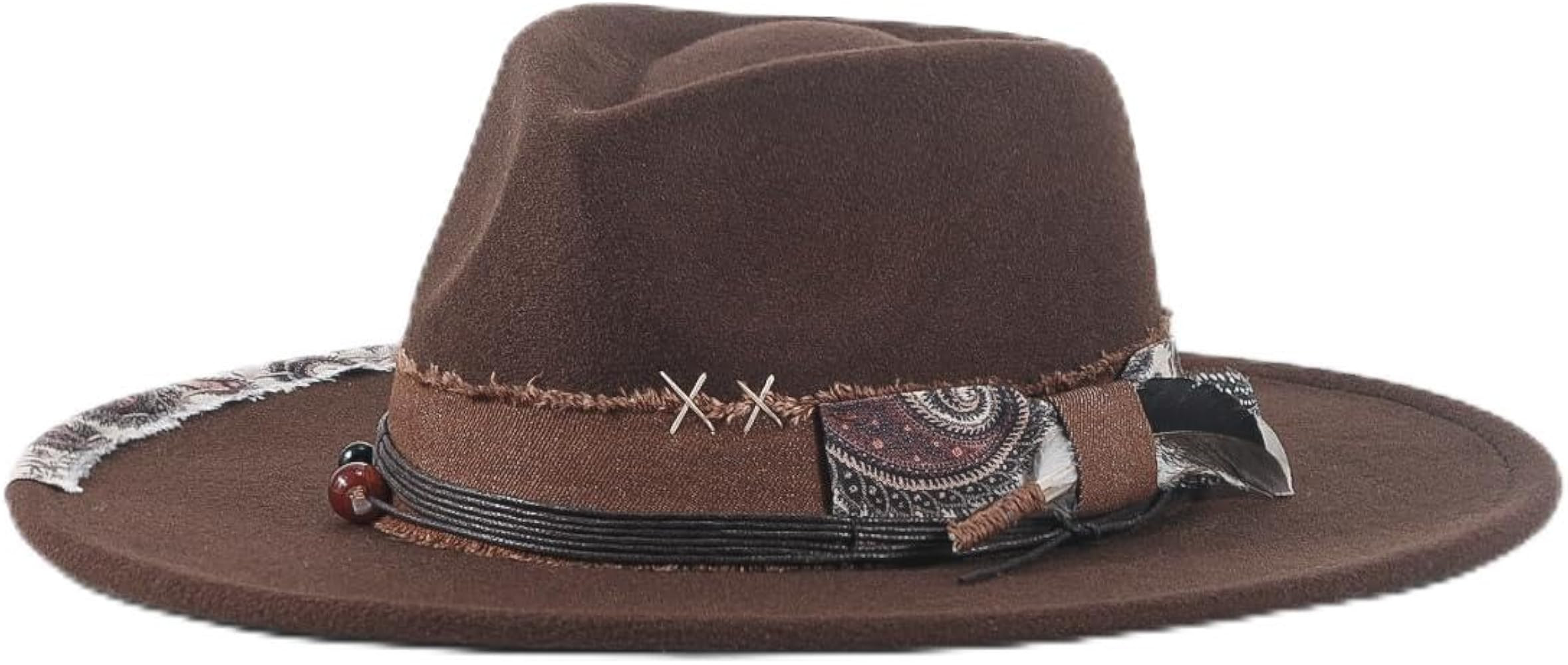 Big Brim Fedora Mens Women Boho Hat Handmade Dress Up Hats | Amazon (US)
