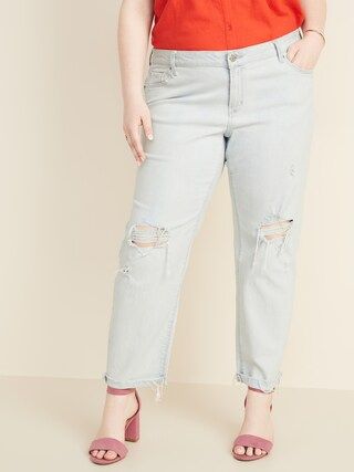 Mid-Rise Boyfriend Straight Plus-Size Distressed Jeans | Old Navy (US)