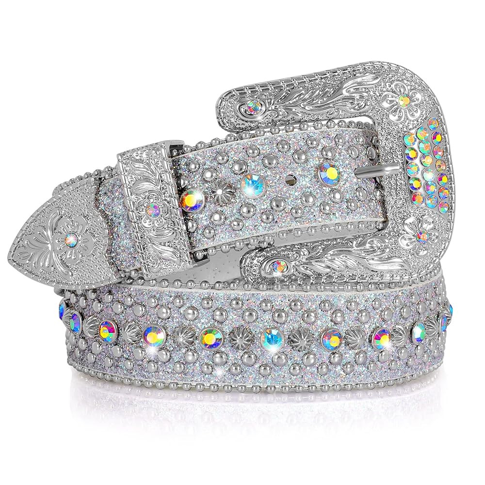 SUOSDEY Men Women Rhinestone Belt Western Cowboy Cowgirl Shine Crystal Diamond Studded Luxury Str... | Amazon (US)