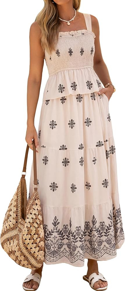 Glamaker Womens 2 Piece Skirt Sets Summer Boho Floral Smocked Ruffle Hem Tank tops Maxi Skirts Wi... | Amazon (US)