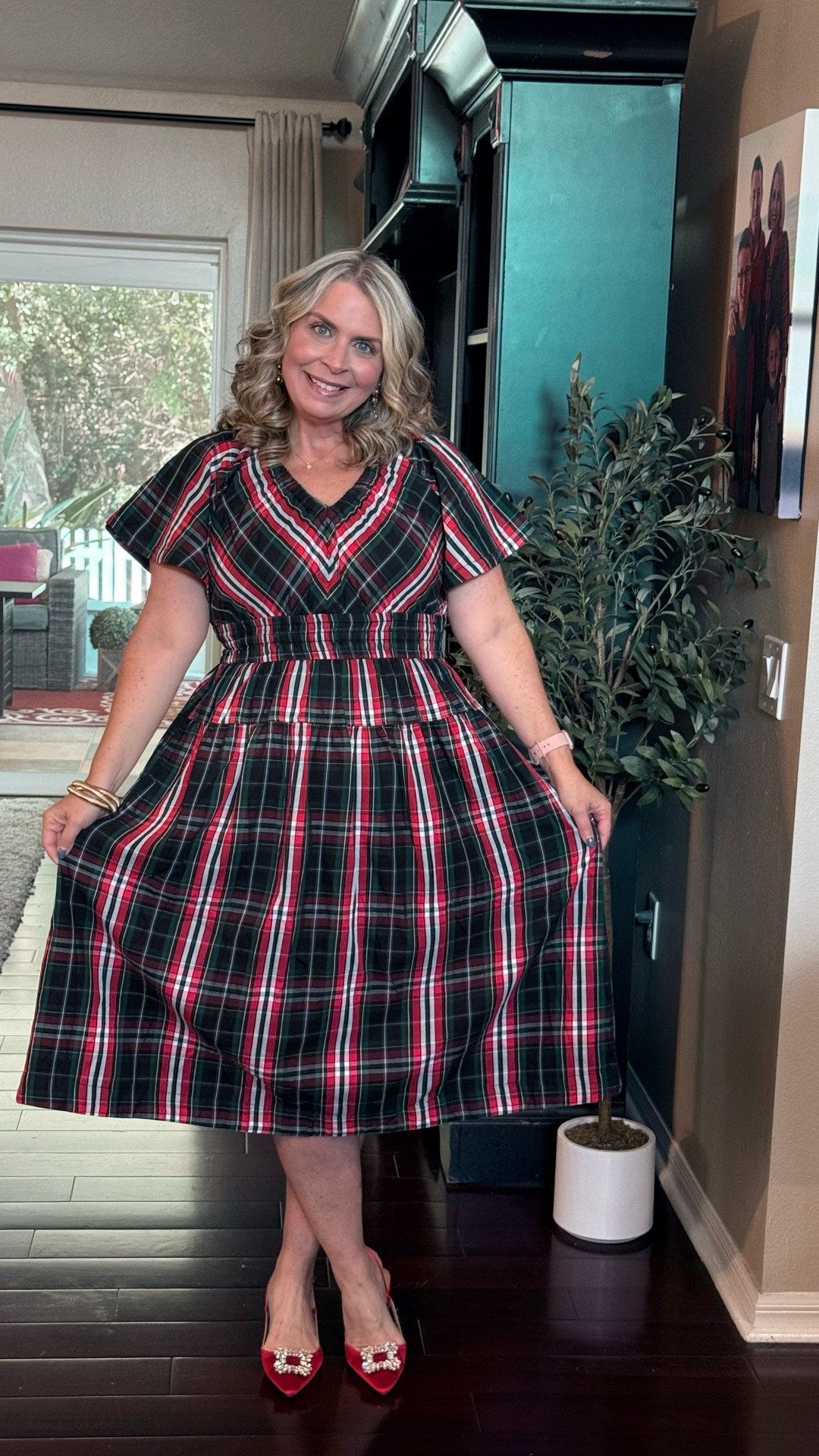 The holiday dress you need from Walmart for $32! I love the green and red plaid, and the cinched waist is so flattering! I’m in size medium for reference. I also love these adorable $5 holiday earrings and my bracelets are only $5.88! Lots of options on the earrings! 

#holidaydresses #walmartfinds  #holidaylooks 

#LTKFindsUnder50 #LTKSeasonal #LTKHoliday
