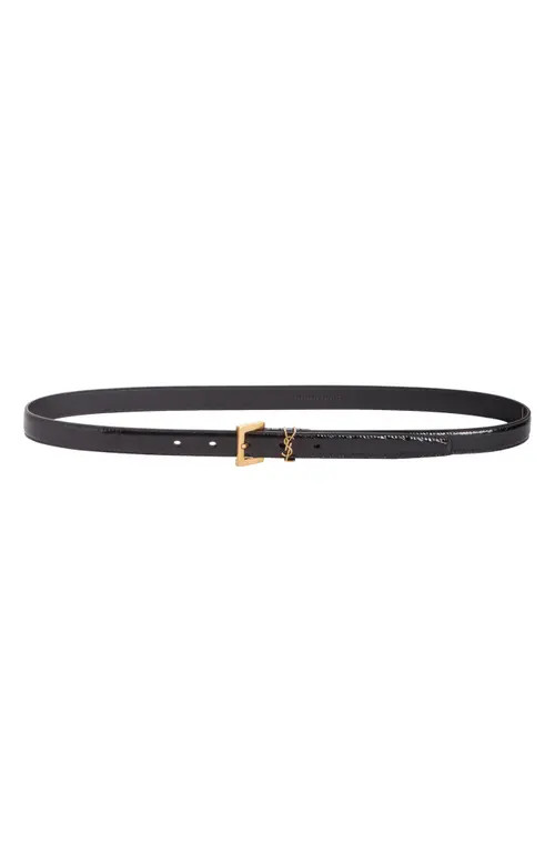 Saint Laurent YSL Logo Slim Patent Leather Belt in Nero at Nordstrom, Size 100 | Nordstrom