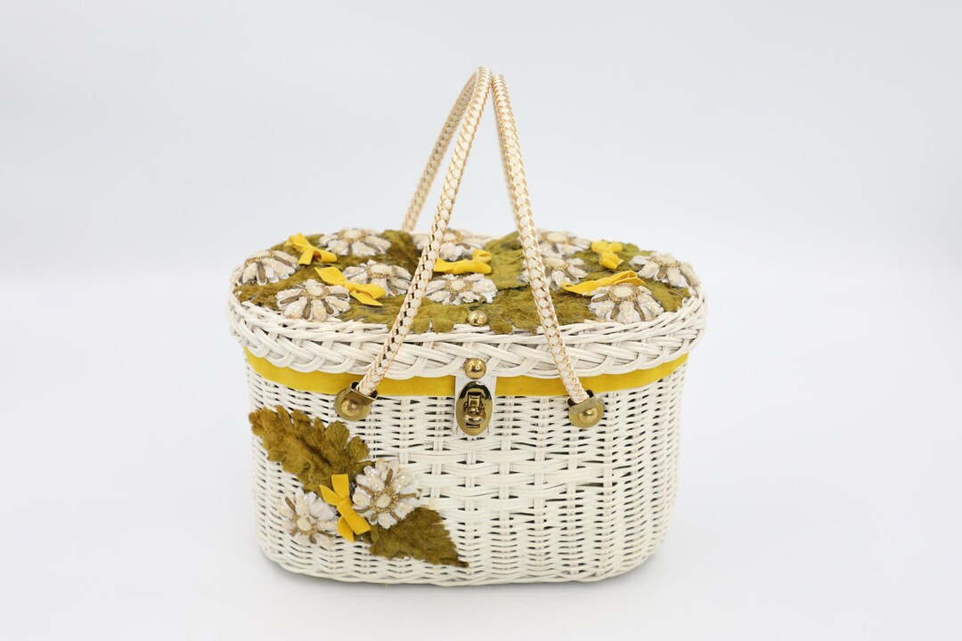 Midas of Miami Embellished Basket Bag - 1950s Wicker Purse - Vintage Flower Handbag | Etsy (US)