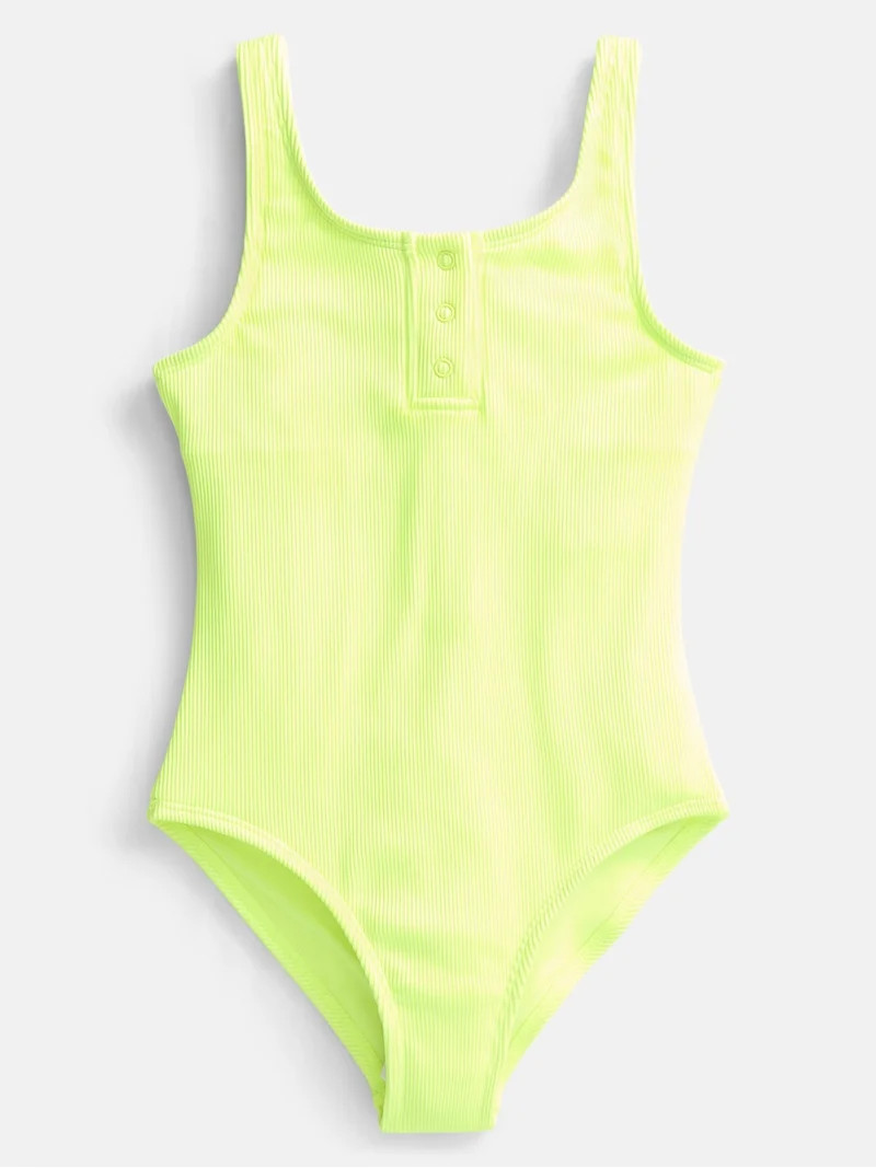 Weekend Academy Girls Henley Rib One Piece Swimsuit, Sizes 4-18 | Walmart (US)