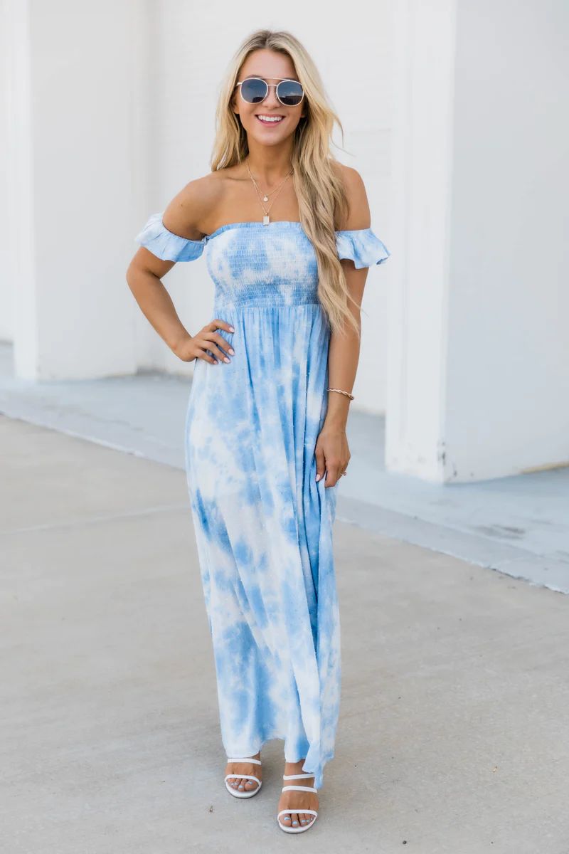 Slow Dancing With You Tie Dye Maxi Dress Blue | The Pink Lily Boutique