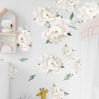 White Peony Wall Decals, Floral Decals Girls Nursery, Watercolor Pastel Flower Stickers Peel & Stick Vinyl Bedroom Decor | Etsy (US)