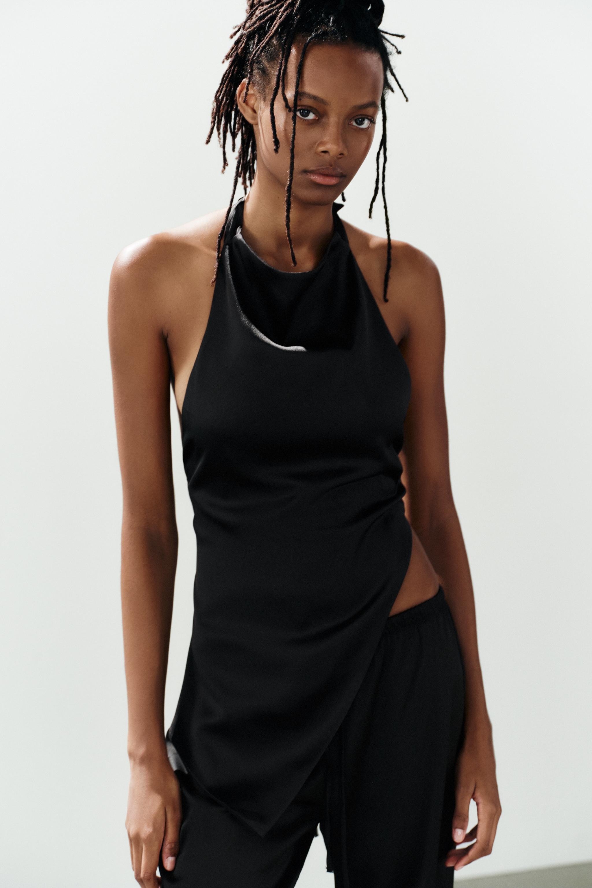 Drapiertes Neckholder-Oberteil. R\u00fcckenfrei. Asymmetrischer Saum. Verschluss mit Schleife im ... | Zara DE