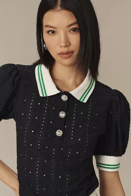 Maeve Puff-Sleeve Lace Polo Top | Anthropologie (US)