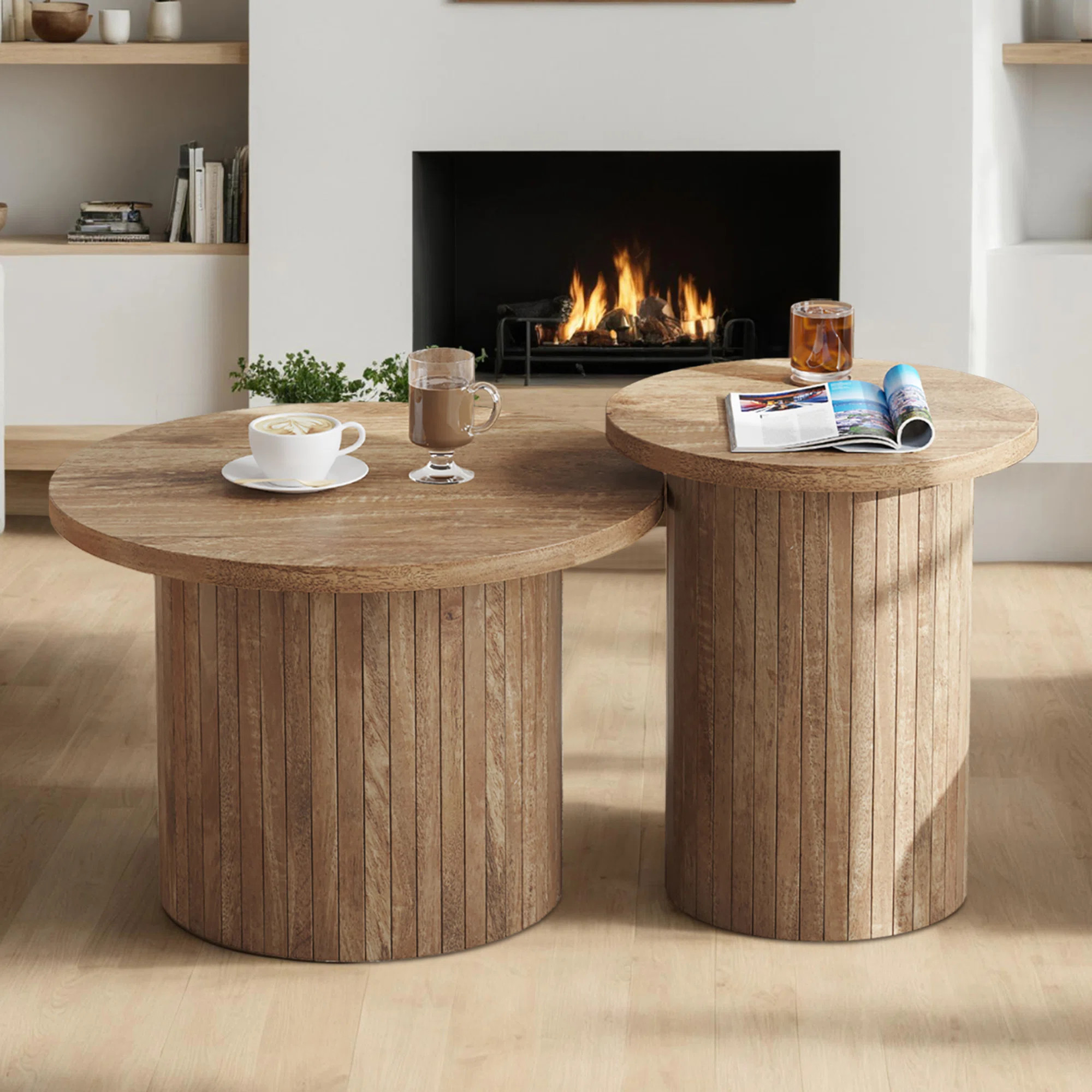 Baheerah Rustic Wood Finish Nesting Coffee Table Set, Oak Wood | Wayfair North America