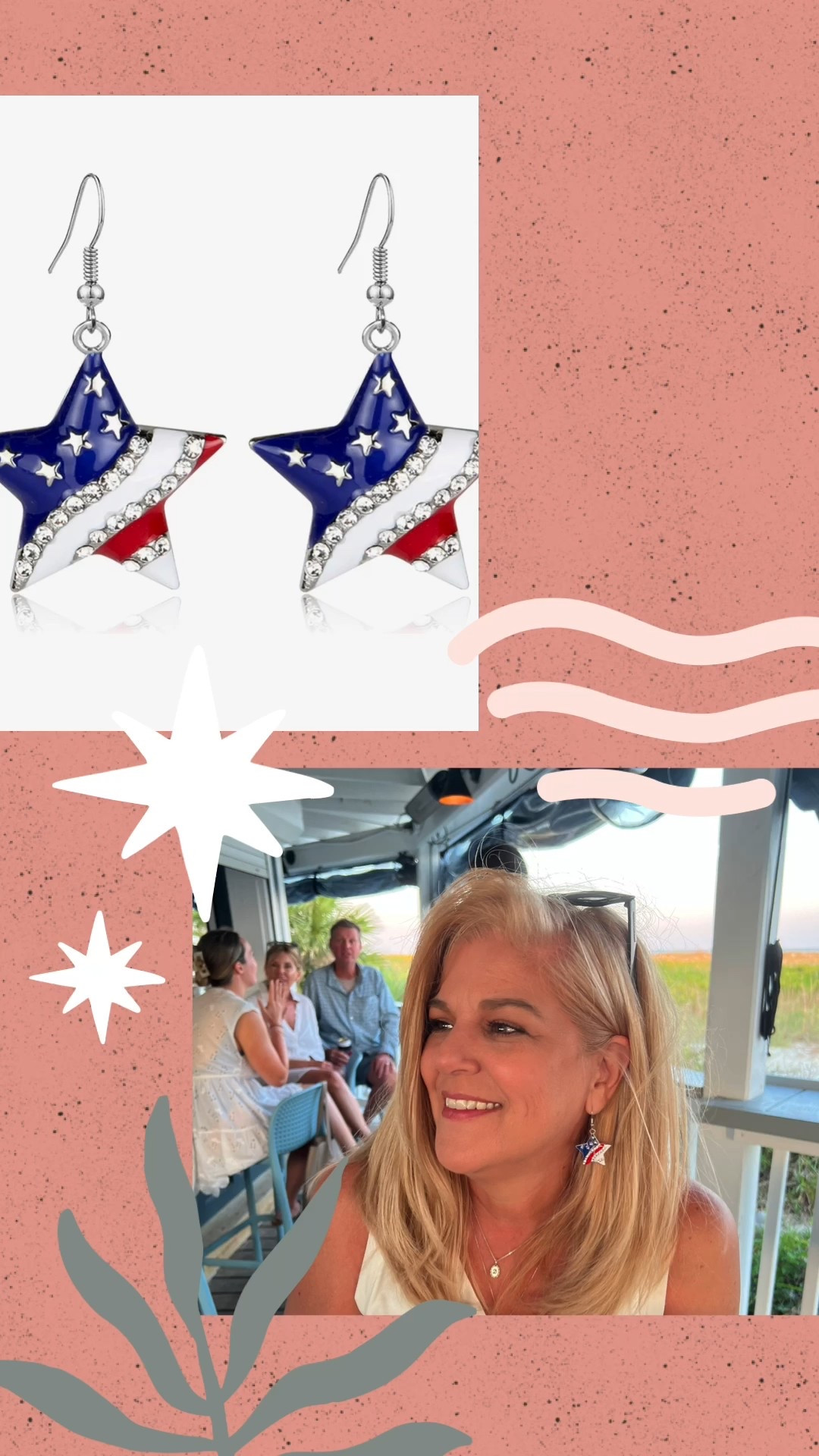 These are the cutest earrings worn by my sister-in-law!!! They are from Amazon and only  $5.99!!!! 
Get them before the 4th of July!!!!