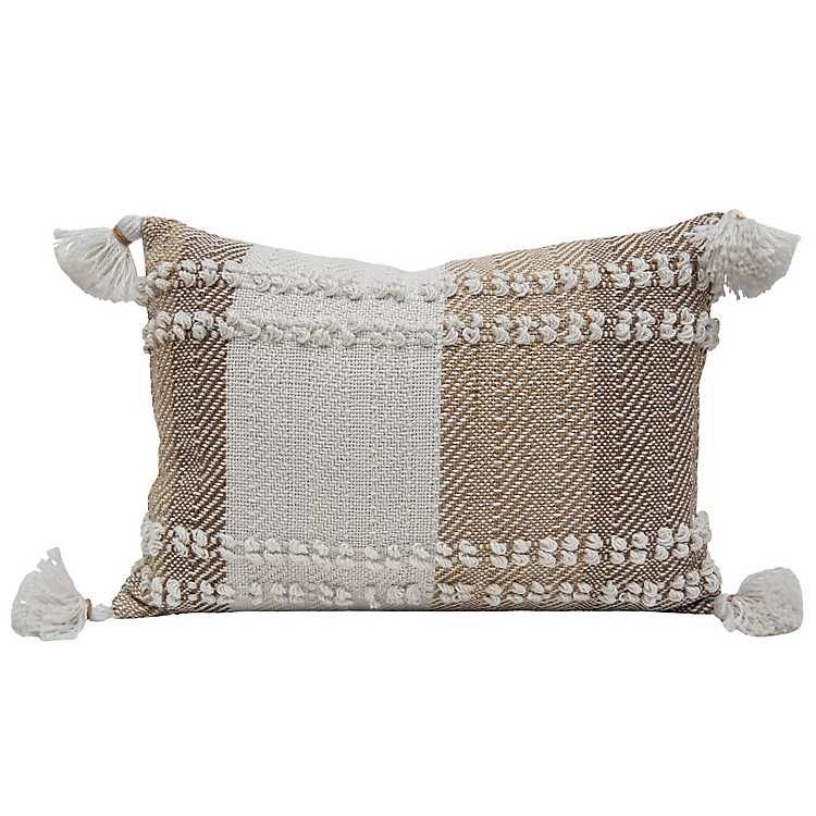 New! Neutral Colorblock Outdoor Lumbar Pillow | Kirkland's Home