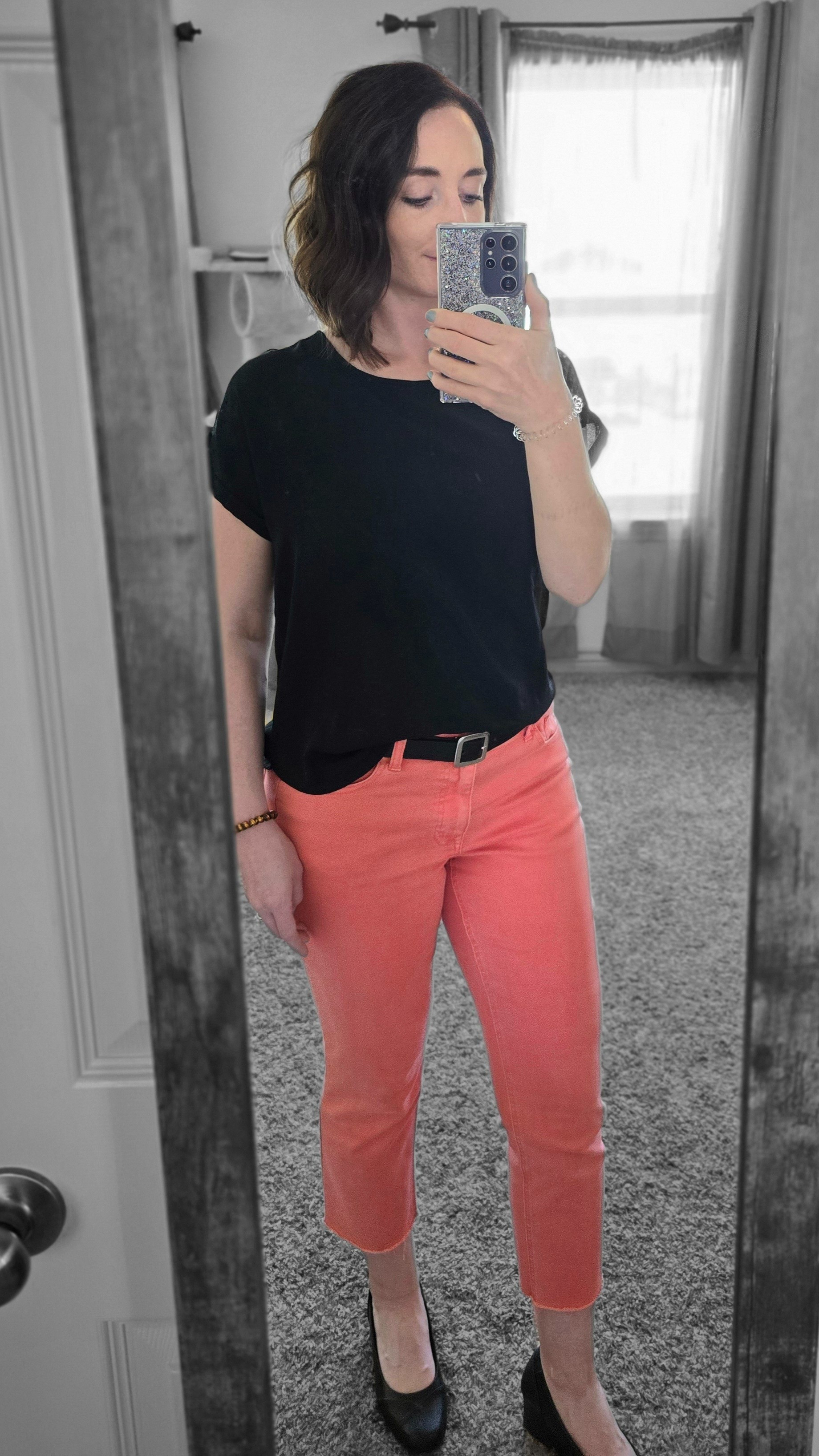 Outfit of the day, I'm loving these bright coral pants!Pants: 10 shortShirt: XS

#LTKstyletip #LTKSeasonal