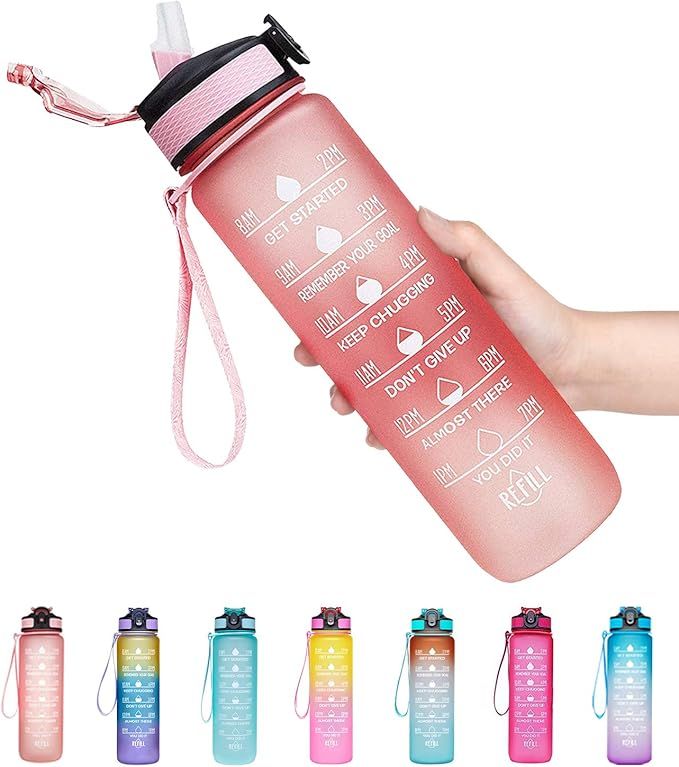 Giotto 32oz Leakproof BPA Free Drinking Water Bottle with Time Marker & Straw to Ensure You Drink... | Amazon (US)