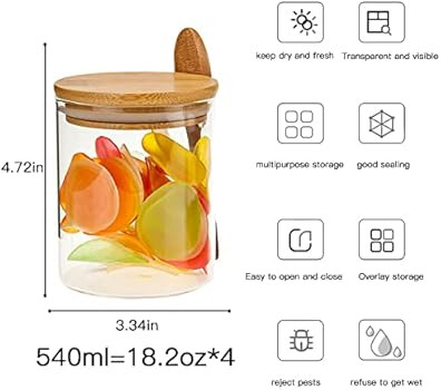 4-Pack Glass Jar Containers,100% Sealed Borosilicate Glass bamboo spice jars with Bamboo Lid and ... | Amazon (CA)