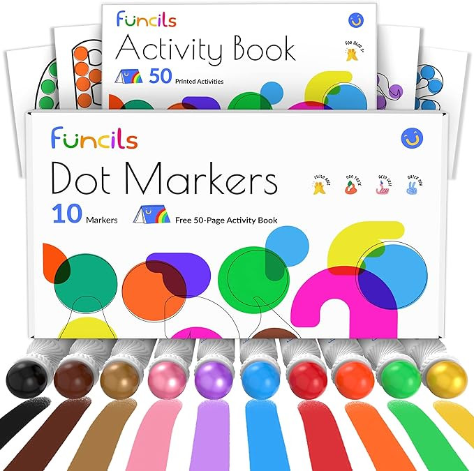 Funcils 10 Washable Dot Markers for Toddlers with Free Activity Book | Water Based Non Toxic Pain... | Amazon (US)