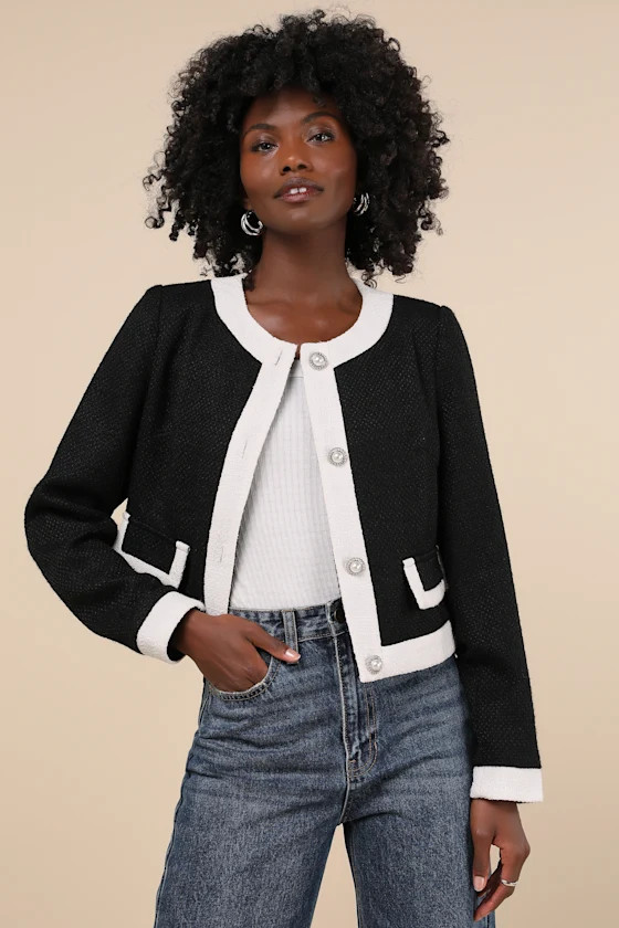 Desirably Posh Black and White Color Block Tweed Jacket | Lulus