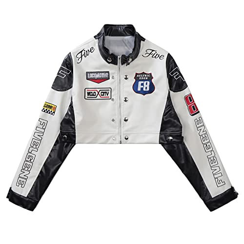 Aelfric Eden Leather Jacket Varsity Jacket for Women Color Block Bomber Vintage Crop Racing Jackets | Amazon (US)