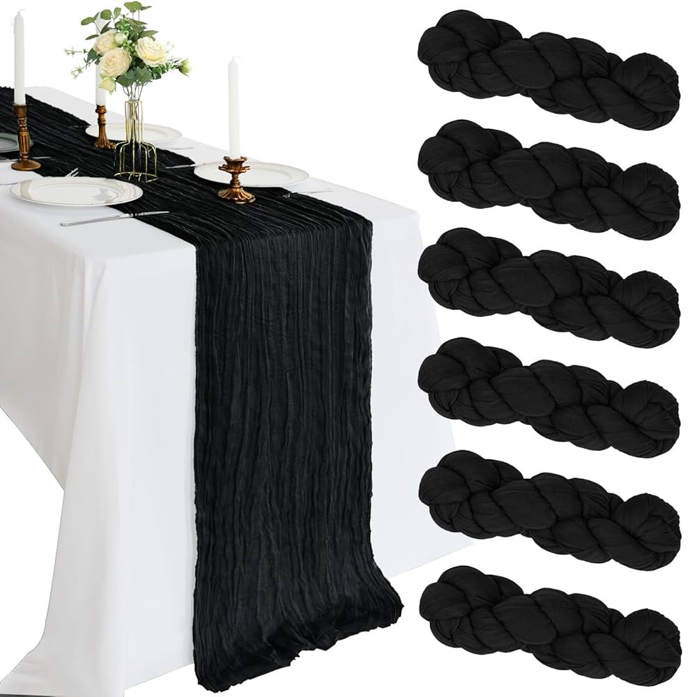 6 Pack 10FT Black Cheesecloth Table Runner 120 Inch Long Gauze Rustic Boho Cheese Cloth Table Run... | Amazon (US)
